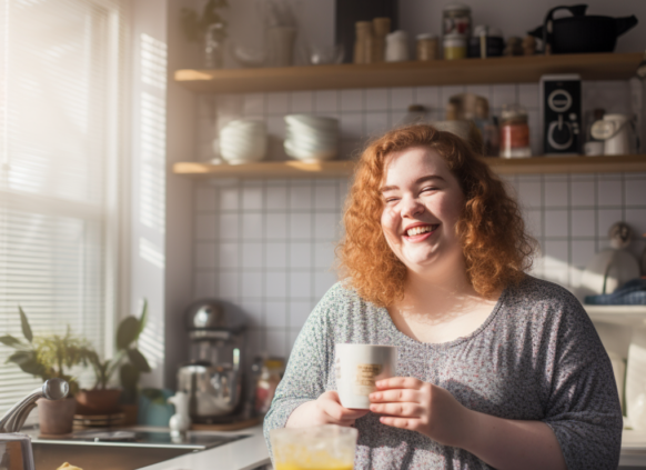 junge Frau genießt frühstück