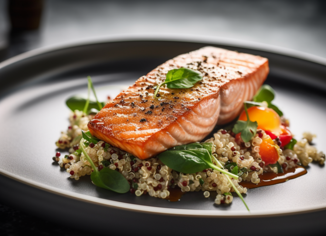 Lachsfilet mit Quinoa-Gemüse-Pfanne | Oviva Deutschland