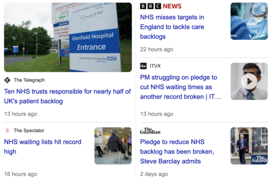 NHS Waiting Lists Google Search Engine Results