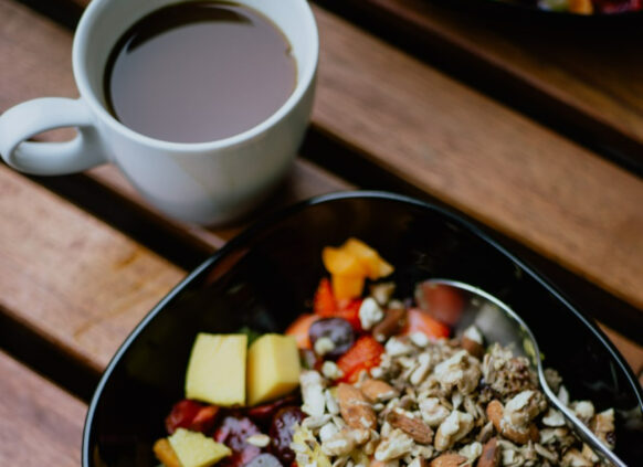 Bowl of high-fibre muesli with fruit