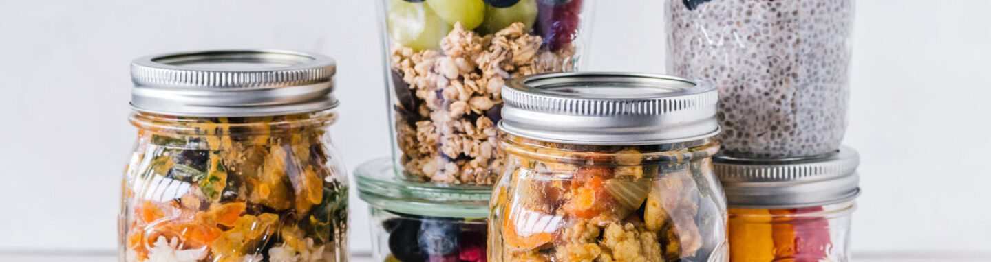 Jars with healthy prepared meals