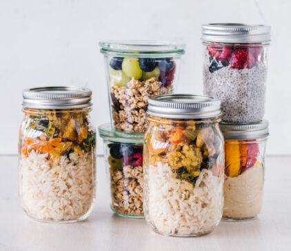 Jars with healthy prepared meals